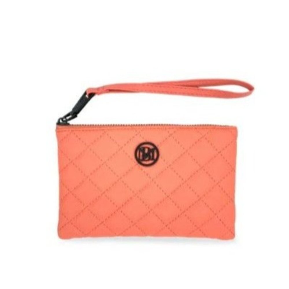 Quilted Coral Vegan Leather Wristlet Clutch By Studio Badgley Mischka With Zippe